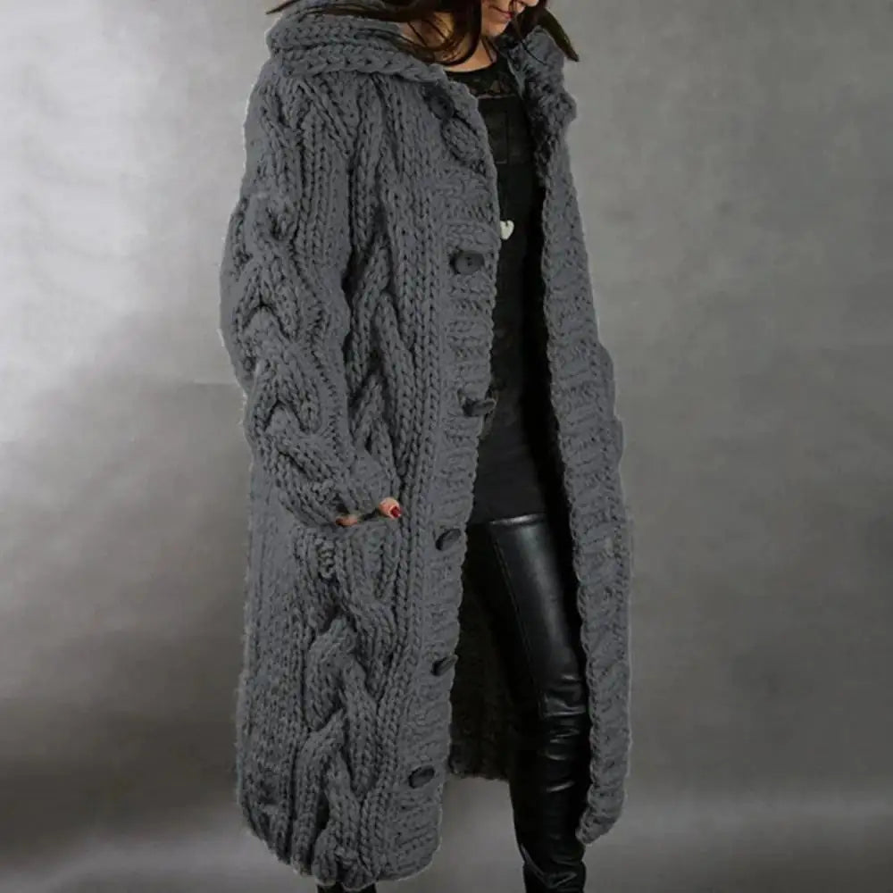 Heavyweight Cozy Knit Cardigan with Open Front Buttons and Pockets