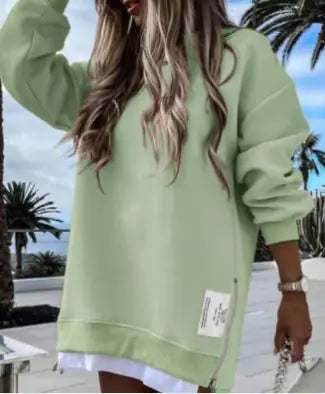 Plush Winter Sweatshirt Dress with Long Sleeves and Relaxed Fit