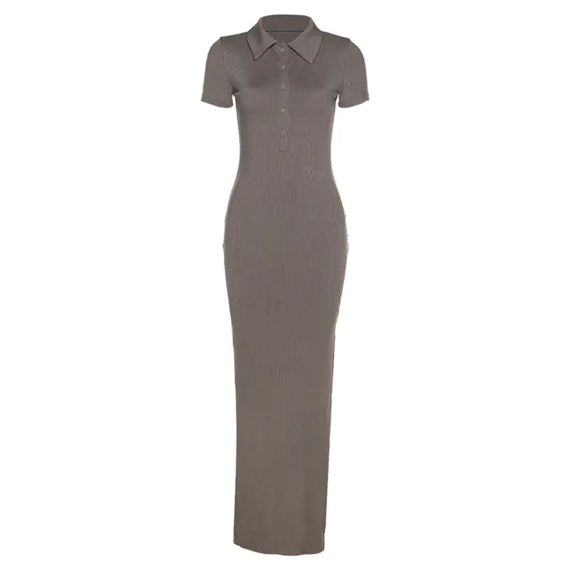 Elegant Knit Maxi Dress with Short Sleeves and Soft Sweater Fabric