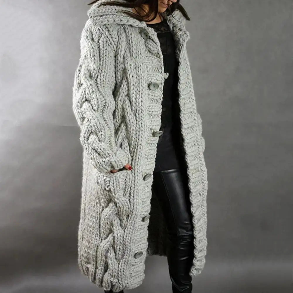 Heavyweight Cozy Knit Cardigan with Open Front Buttons and Pockets