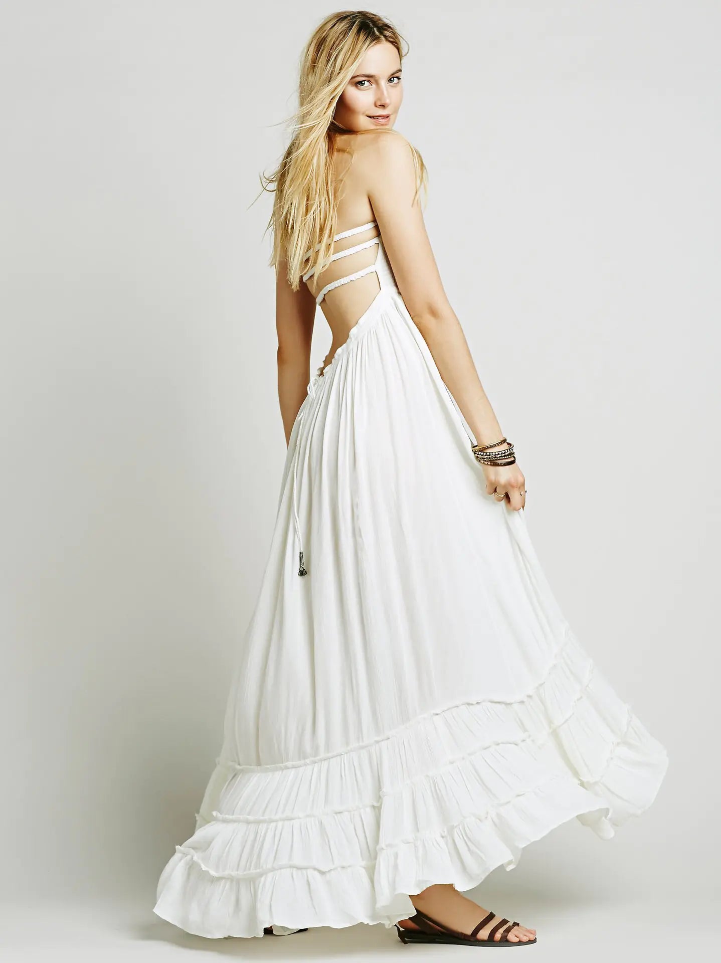 Flowy Ruffle Design Beach Dress with Adjustable Straps