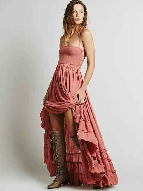Flowy Ruffle Design Beach Dress with Adjustable Straps