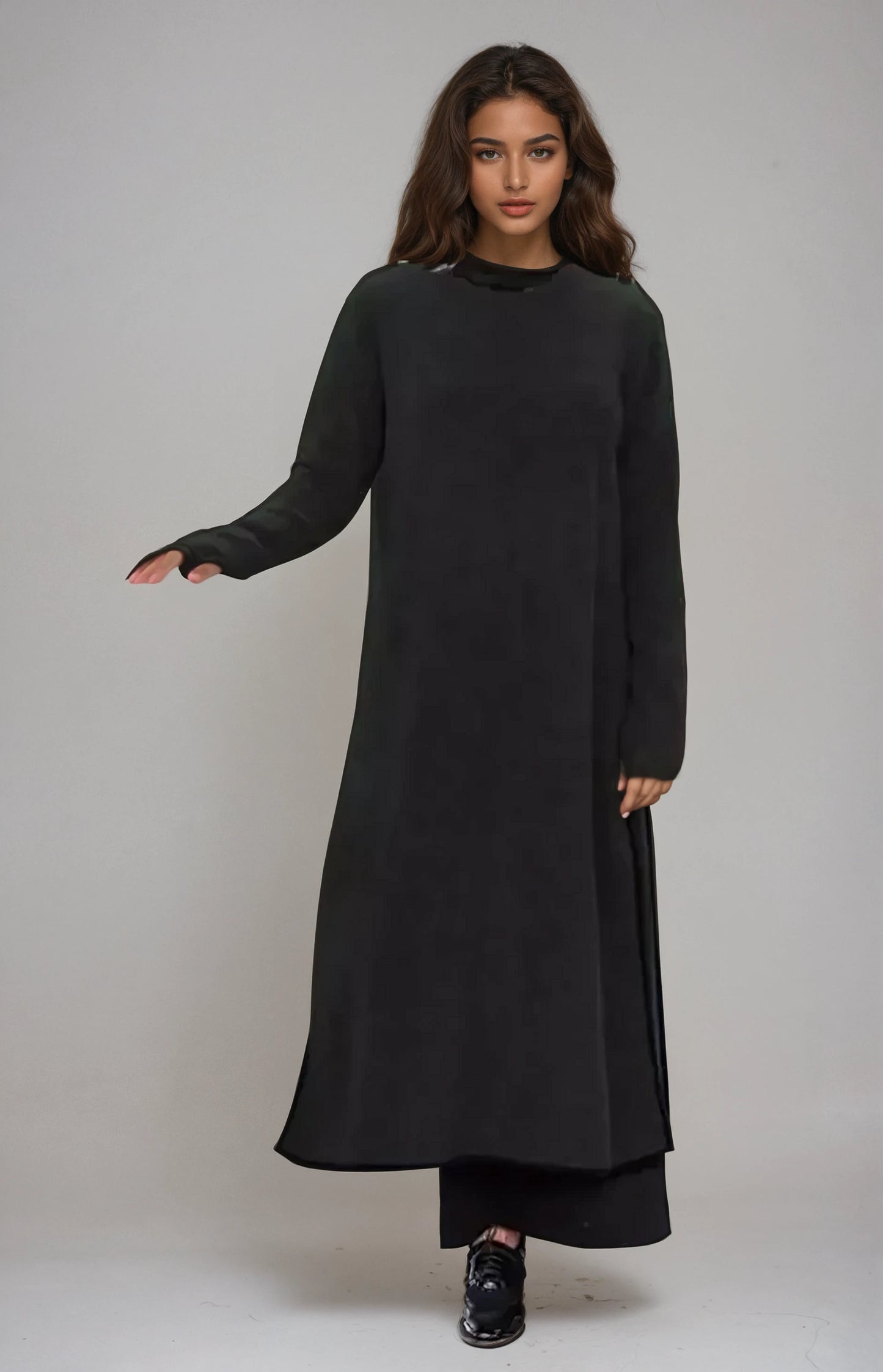 Casual Oversized Knit Hoodie Dress with Lace Accents and Brushed Finish