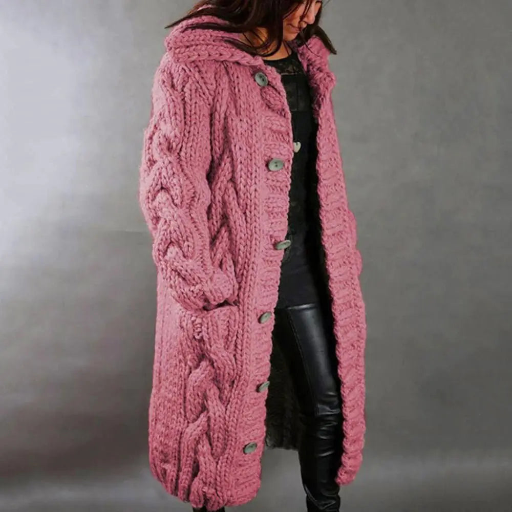 Heavyweight Cozy Knit Cardigan with Open Front Buttons and Pockets