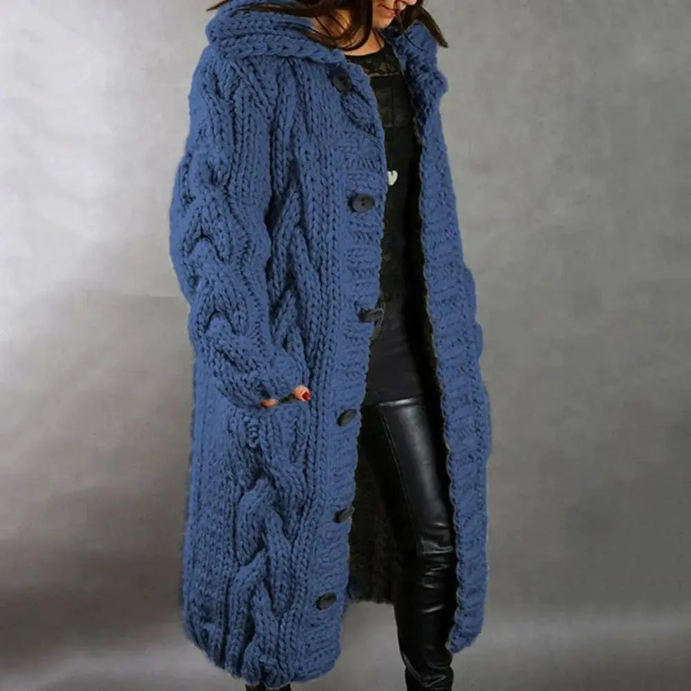 Heavyweight Cozy Knit Cardigan with Open Front Buttons and Pockets