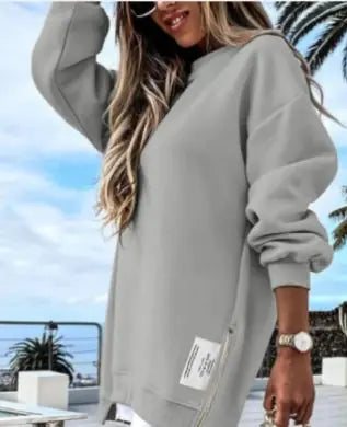 Plush Winter Sweatshirt Dress with Long Sleeves and Relaxed Fit