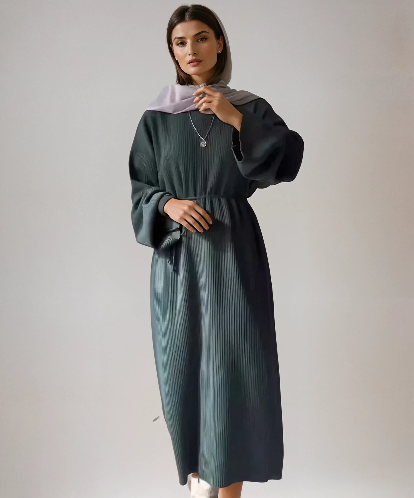 Casual Knit Dress with Lace-Up Front and Long Sleeves