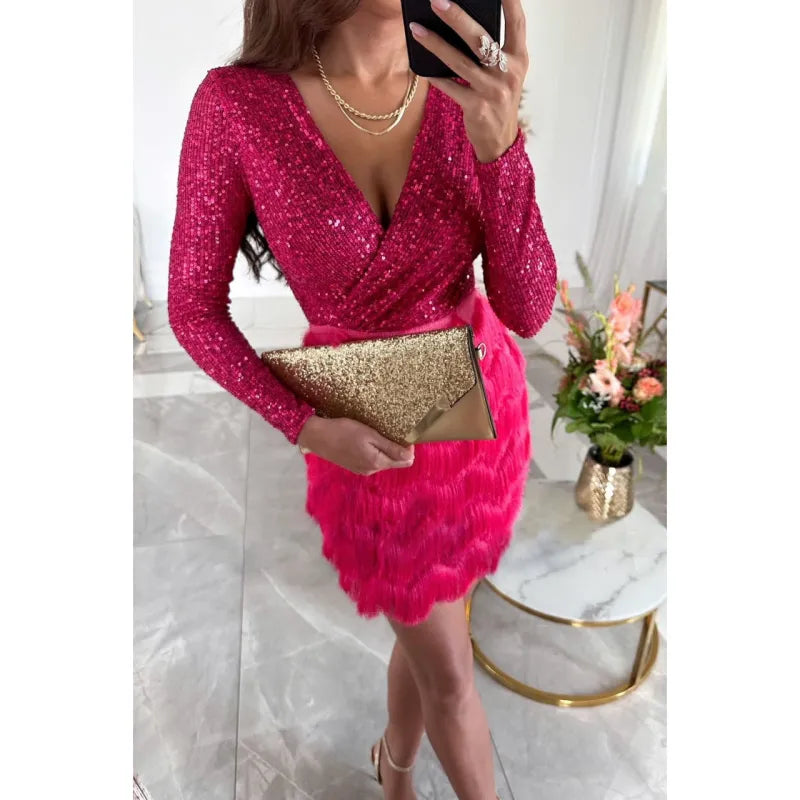 Glamorous Multicolor Sequin Party Dress with Flattering Silhouette for Autumn/Winter