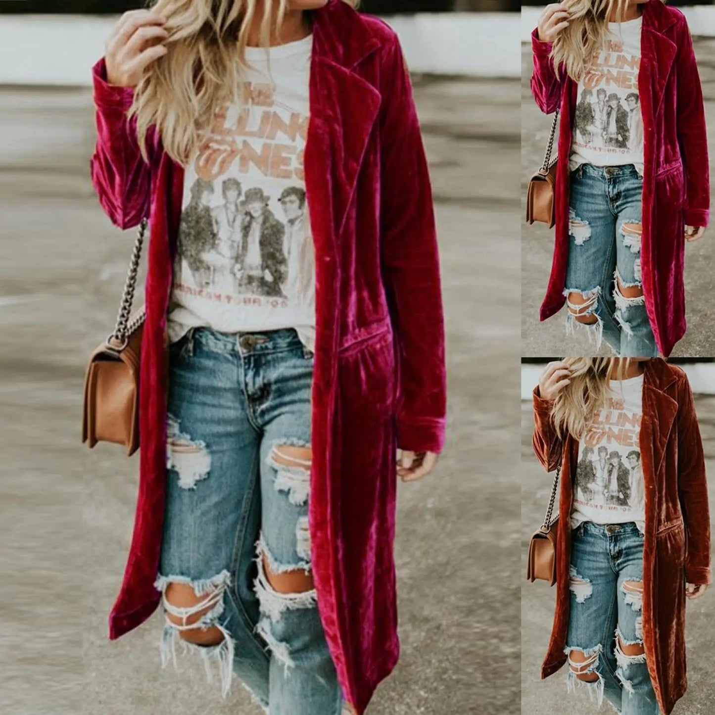 Luxurious Velvet Midi Jacket with Functional Pockets and Sleek Design