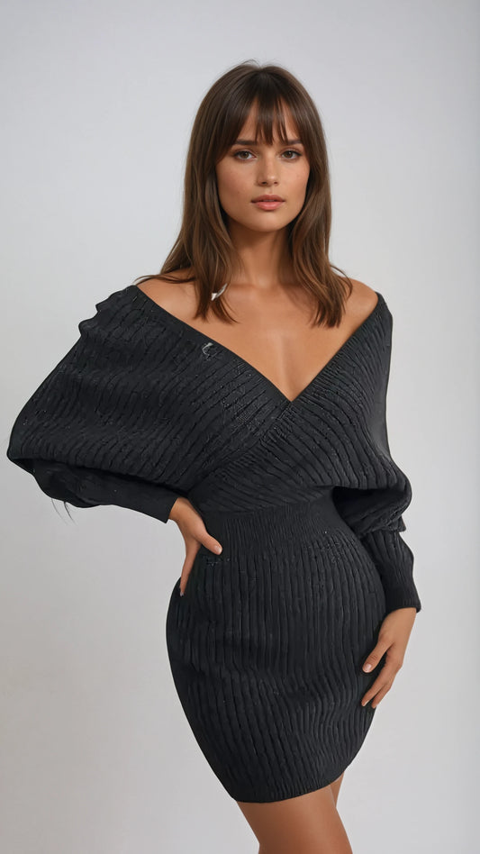Elegant Cross V-Neck Sheath Dress with Figure-Hugging Fit for Fall/Winter