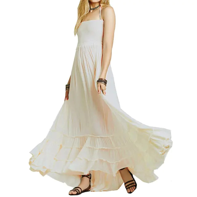 Flowy Ruffle Design Beach Dress with Adjustable Straps