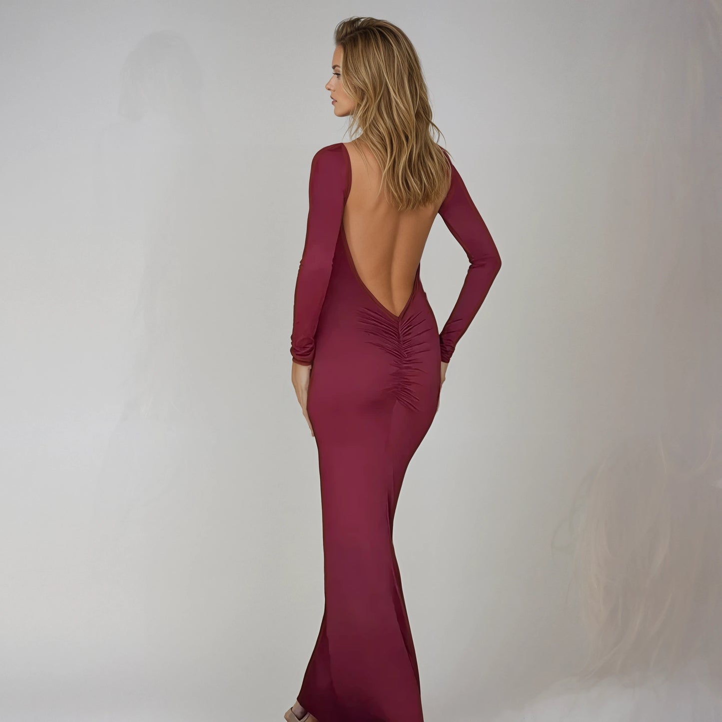Elegant Backless Pleated Dress with Crumple Detail and Milk Silk Fabric