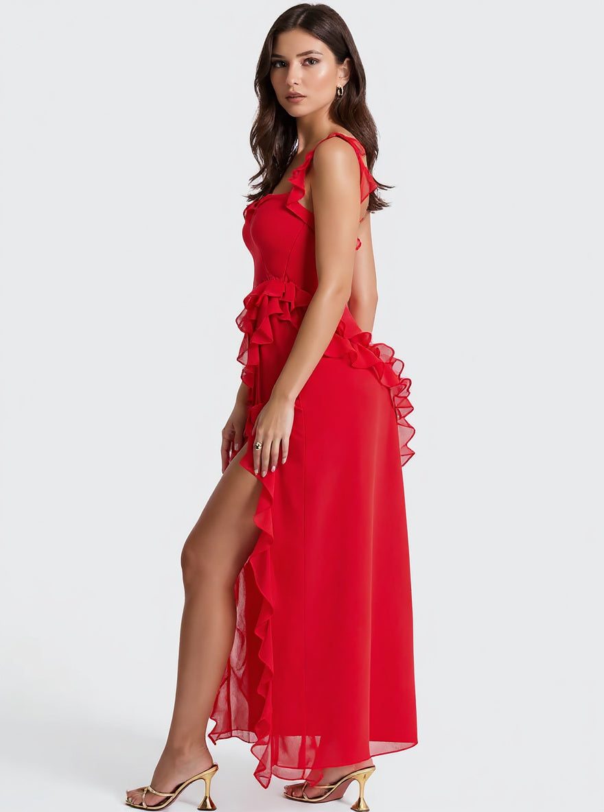 Ruffled Chiffon Maxi Dress