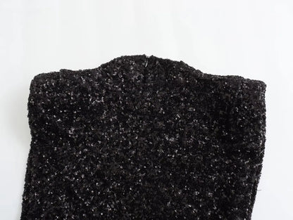 Chic Sleeveless Mini Dress with Sequined High Waist and Hip Skirt