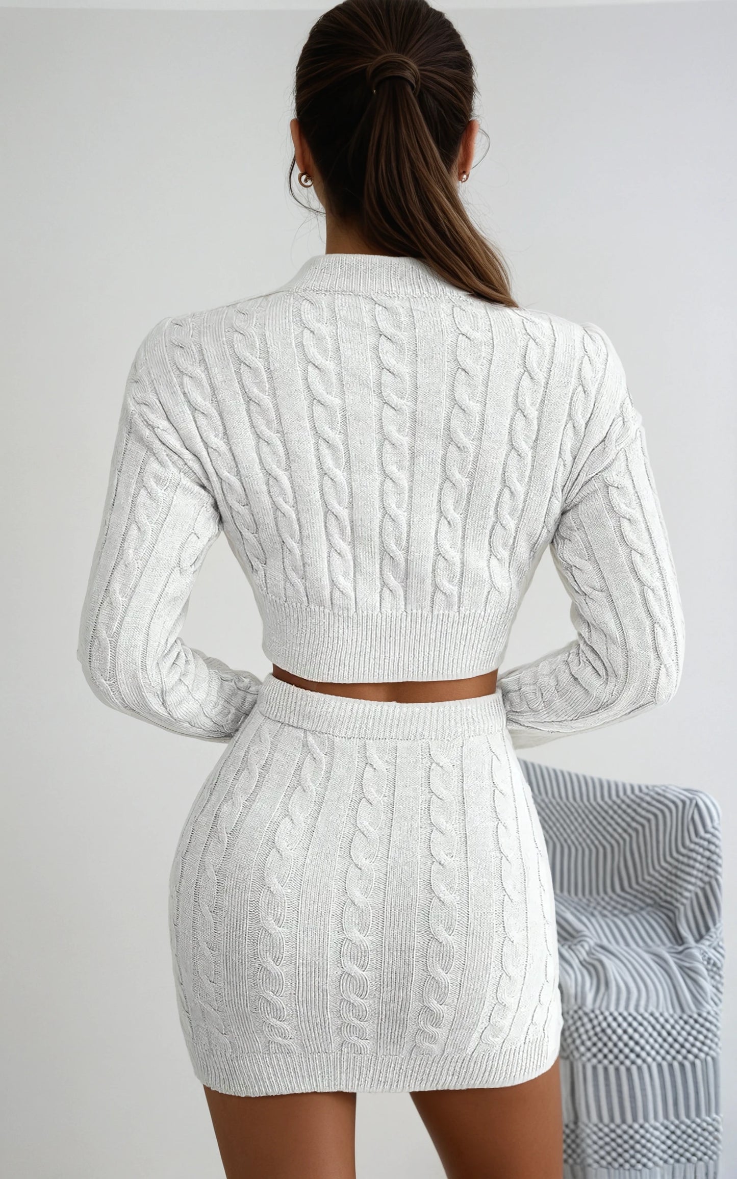 Chic Twist Knit 2-Piece Set with Sweater and Skirt Ensemble