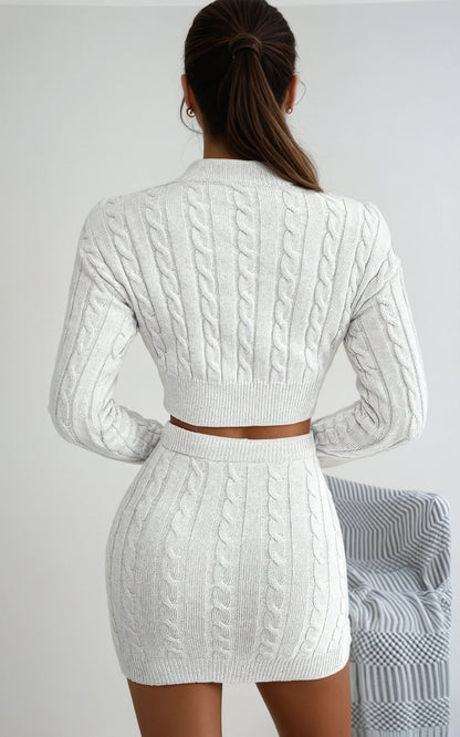 Chic Twist Knit 2-Piece Set with Sweater and Skirt Ensemble