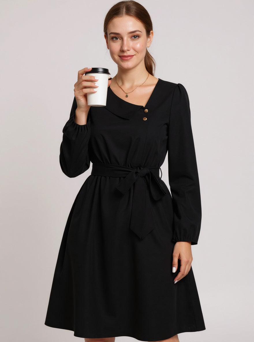 Button-Front Collared Midi Dress, view 4