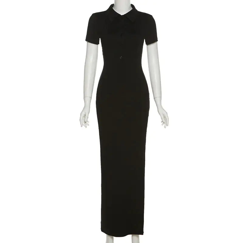 Elegant Knit Maxi Dress with Short Sleeves and Soft Sweater Fabric