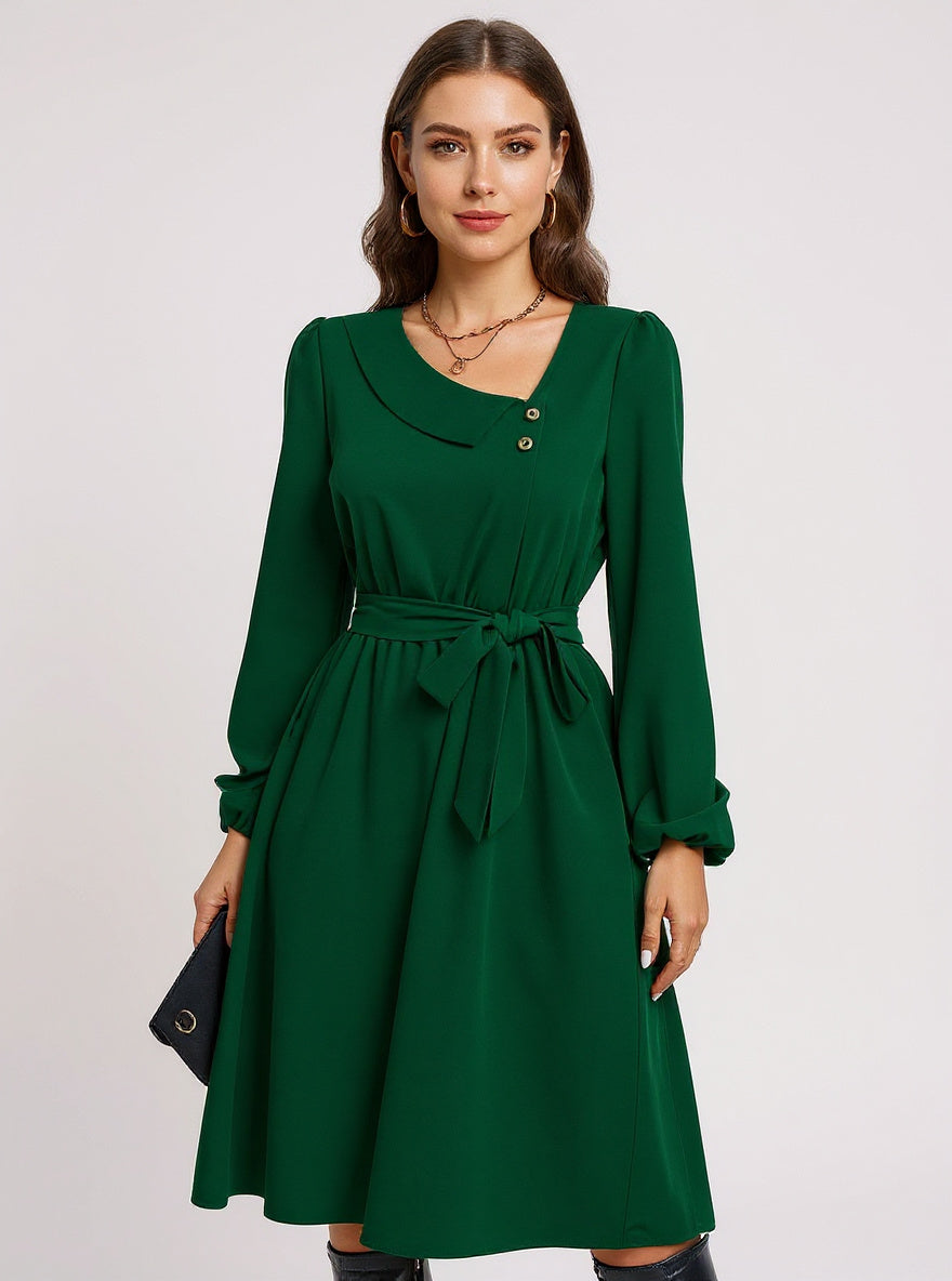 Button-Front Collared Midi Dress