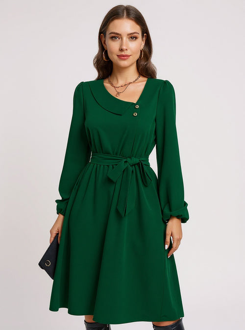 Button-Front Collared Midi Dress