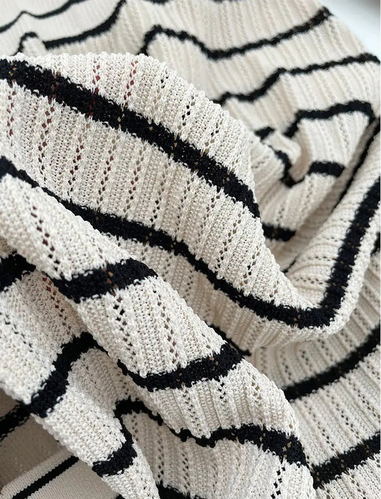Chic Striped Knit Midi Dress with Flattering Fit and Versatile Style