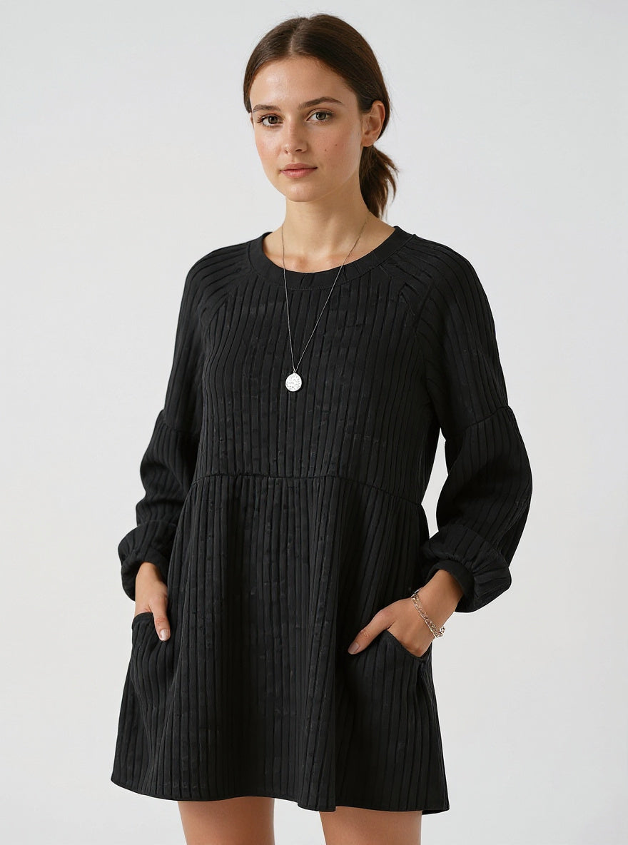 Cotton Knit A-Line Dress, view 3