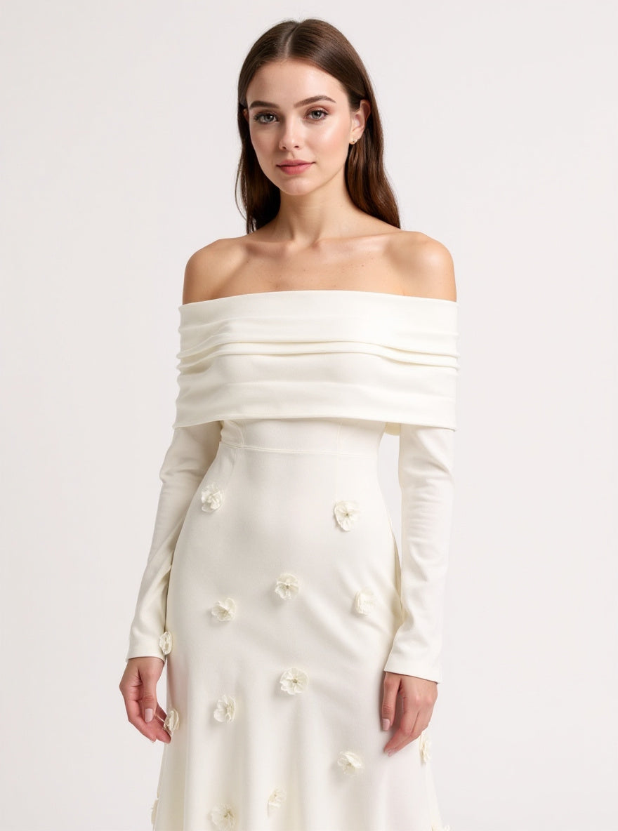 Off-Shoulder Rose Knit Maxi Dress, view 2