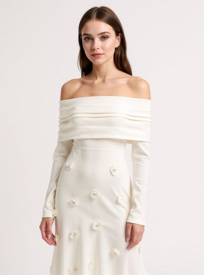 Off-Shoulder Rose Knit Maxi Dress, view 2