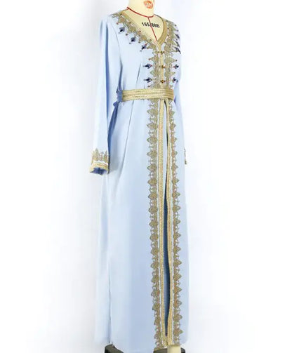 Luxurious Beaded Kaftan Dress with Intricate Embroidery and Flowing Silhouette