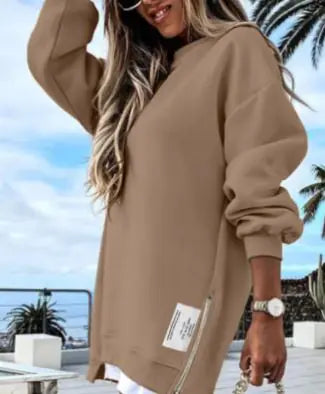 Plush Winter Sweatshirt Dress with Long Sleeves and Relaxed Fit
