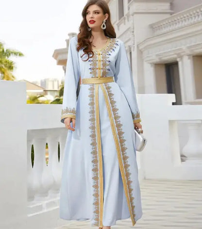 Luxurious Beaded Kaftan Dress with Intricate Embroidery and Flowing Silhouette