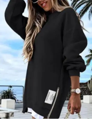 Plush Winter Sweatshirt Dress with Long Sleeves and Relaxed Fit