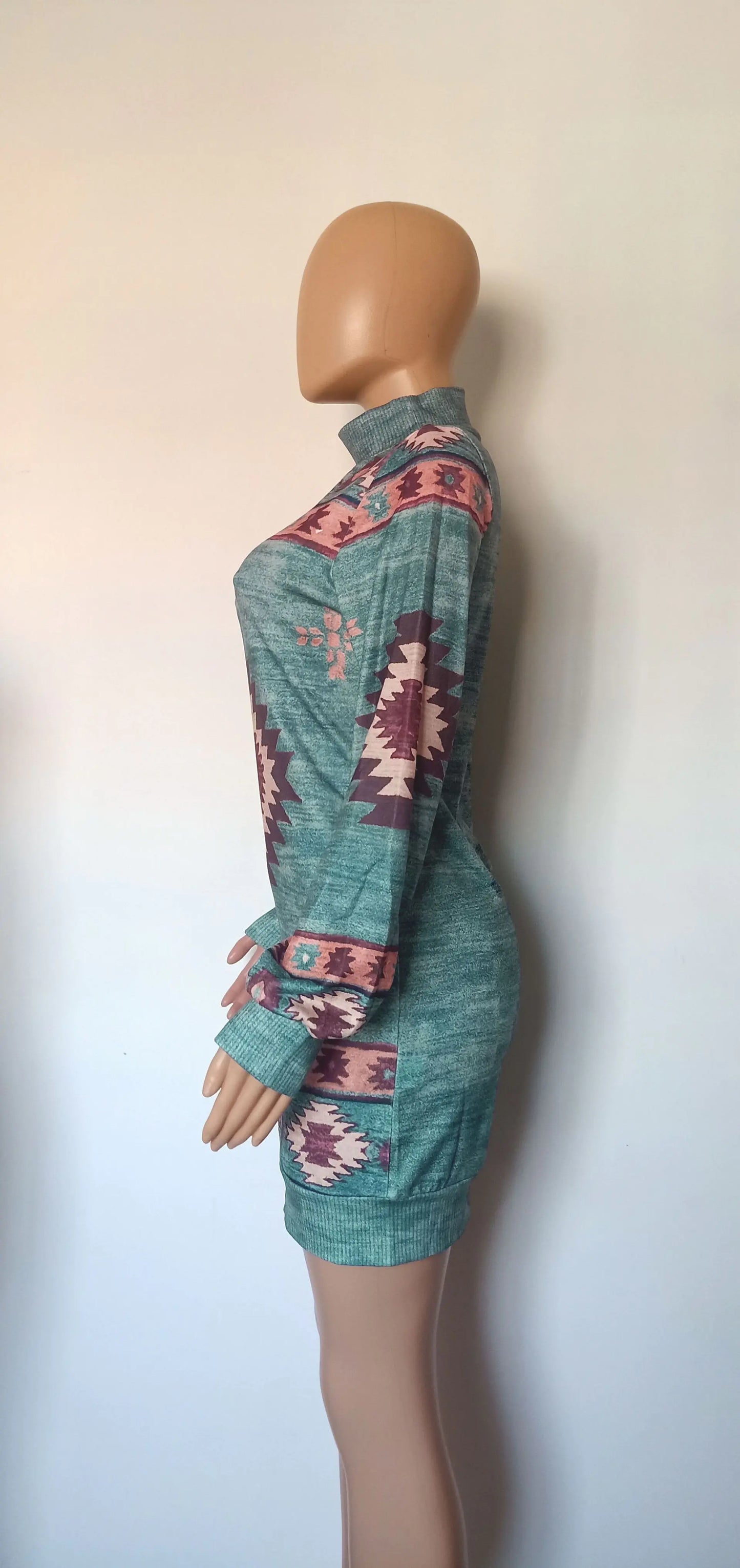 Bohemian Print Mini Dress with Long Sleeves and Slim Fit for Autumn