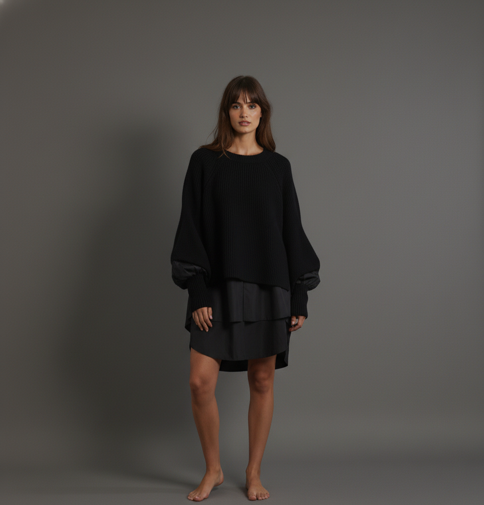 Chic Knit Layered Sweater Set with Splicing Design and European Style