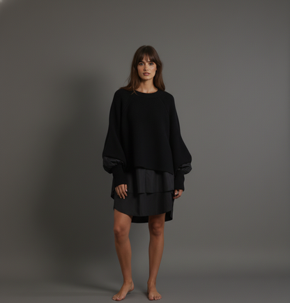 Chic Knit Layered Sweater Set with Splicing Design and European Style