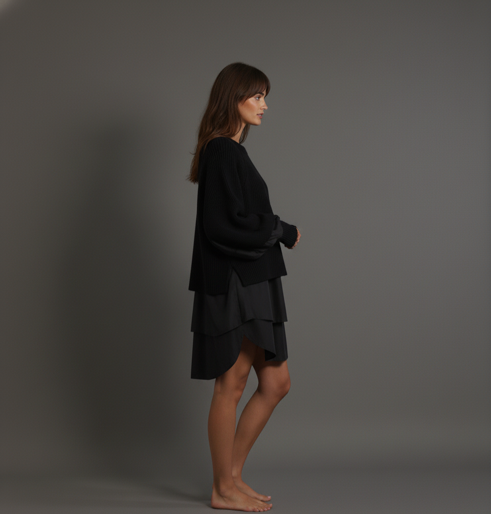 Chic Knit Layered Sweater Set with Splicing Design and European Style