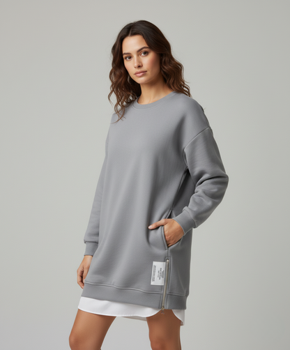 Plush Winter Sweatshirt Dress with Long Sleeves and Relaxed Fit