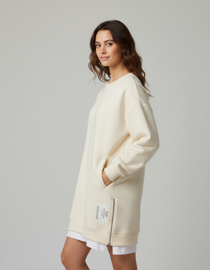 Plush Winter Sweatshirt Dress with Long Sleeves and Relaxed Fit