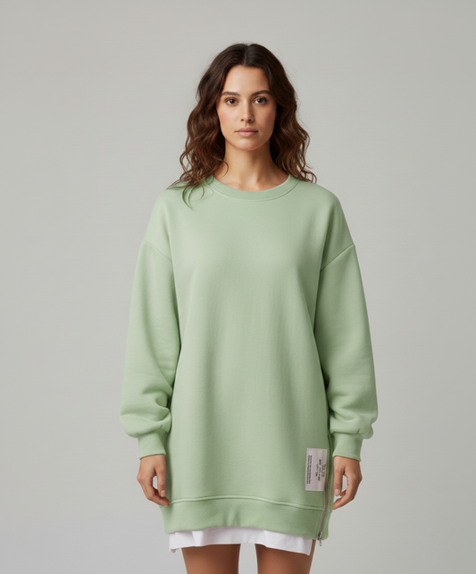 Plush Winter Sweatshirt Dress with Long Sleeves and Relaxed Fit