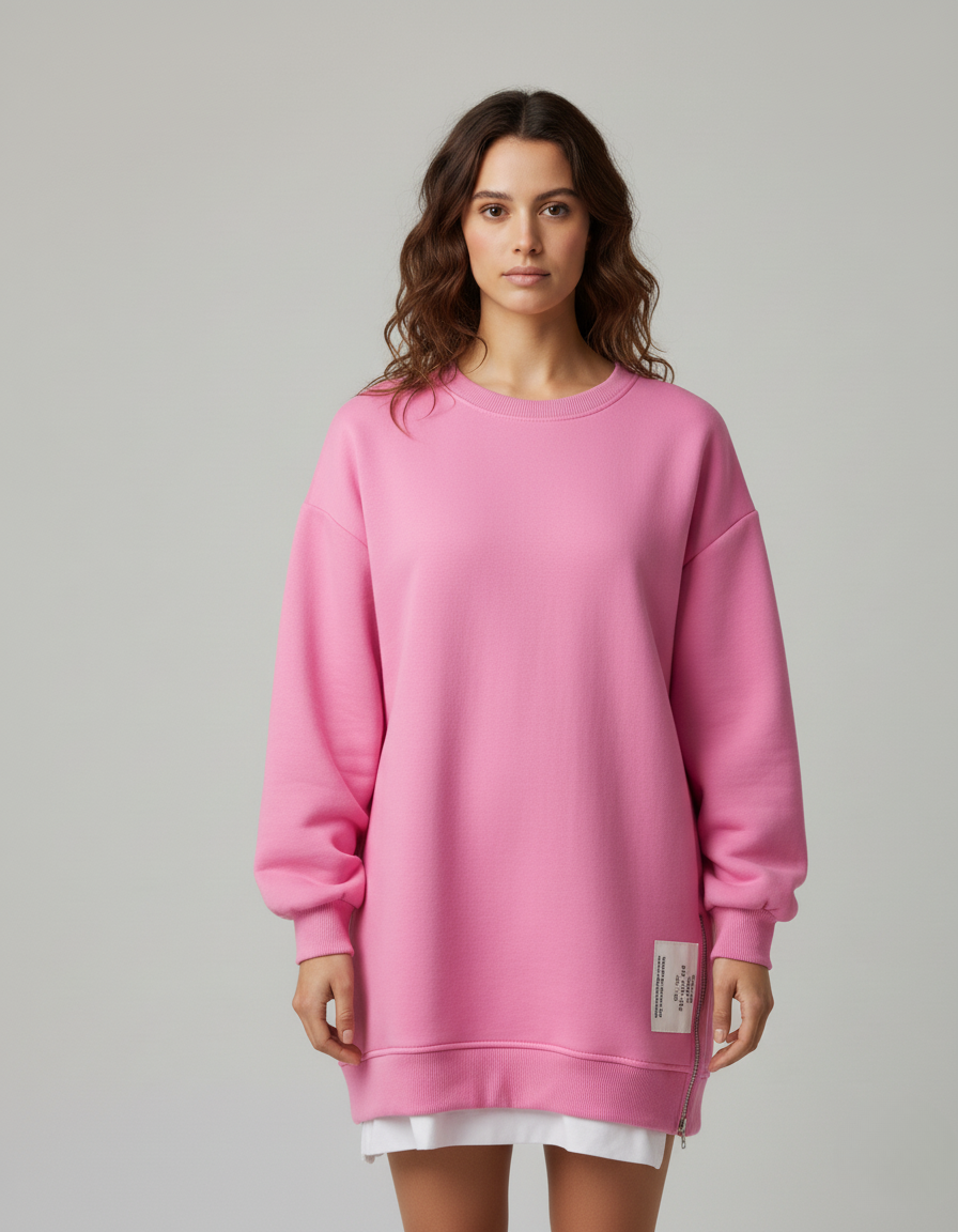 Plush Winter Sweatshirt Dress with Long Sleeves and Relaxed Fit