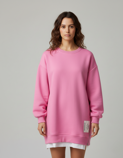 Plush Winter Sweatshirt Dress with Long Sleeves and Relaxed Fit