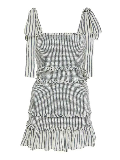 Striped Sleeveless Summer Dress with Bow-Tied Shoulders and Elastic Waist