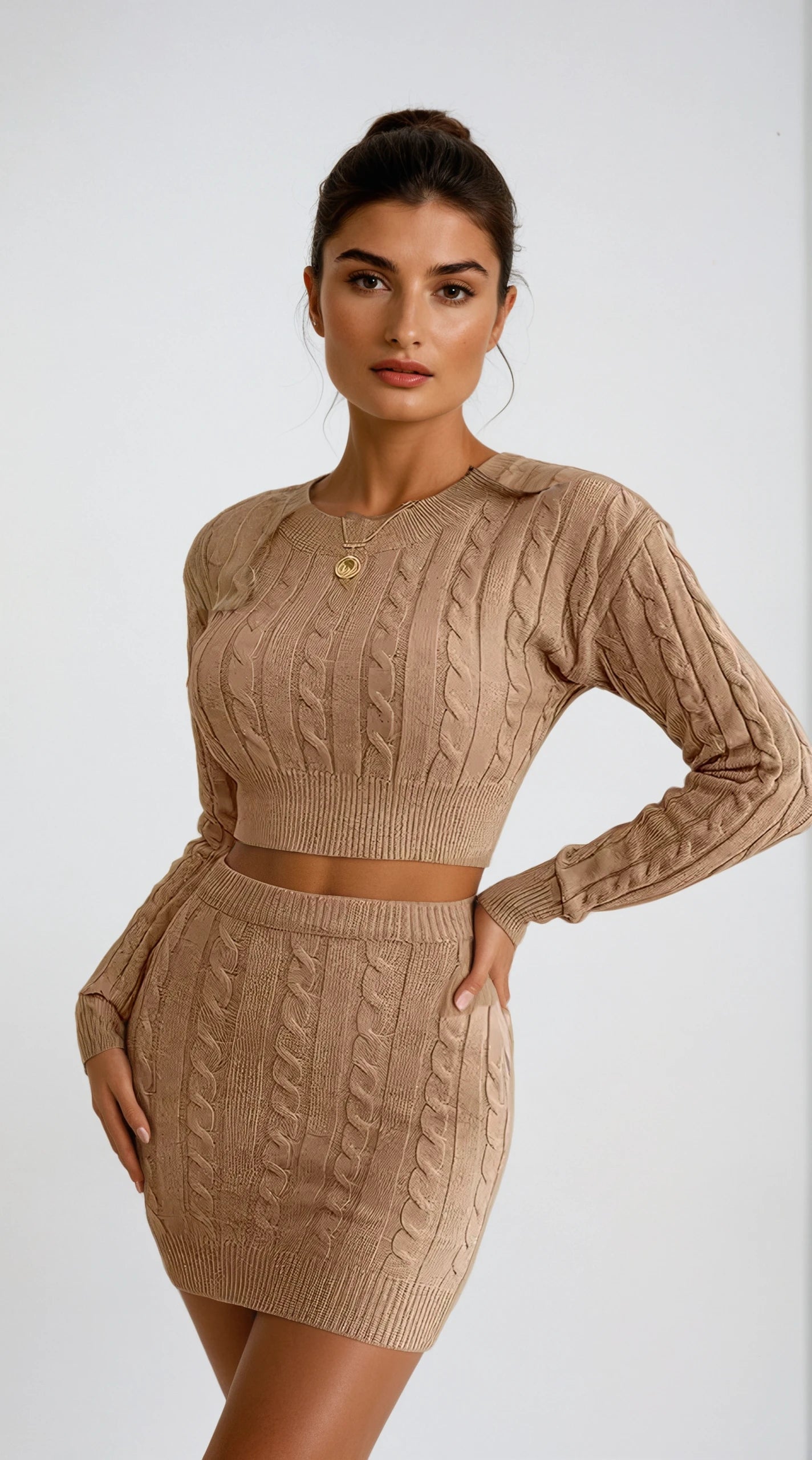 Chic Twist Knit 2-Piece Set with Sweater and Skirt Ensemble