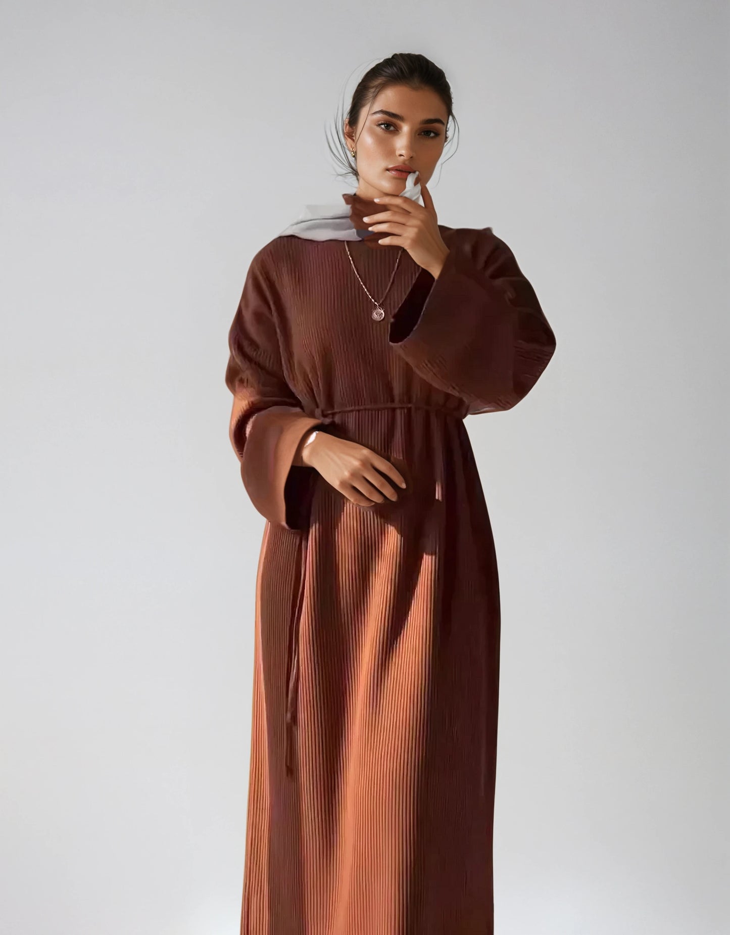 Casual Knit Dress with Lace-Up Front and Long Sleeves