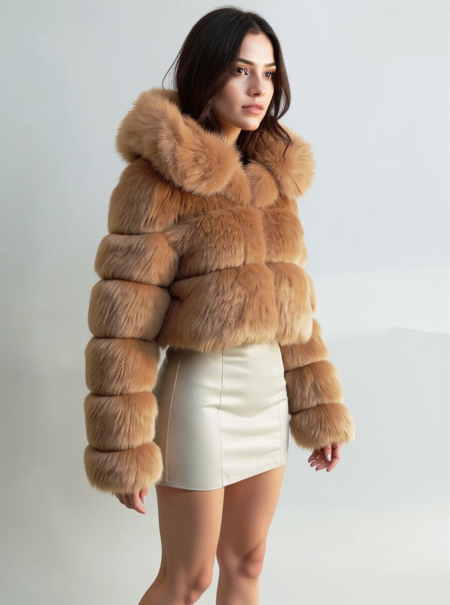 Hooded Faux Fur Jacket, view 3
