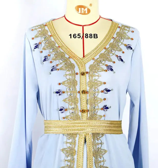 Luxurious Beaded Kaftan Dress with Intricate Embroidery and Flowing Silhouette