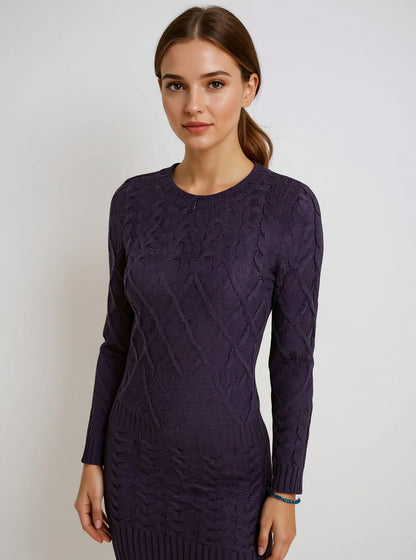 Cable Knit Puff-Sleeve Dress, view 3