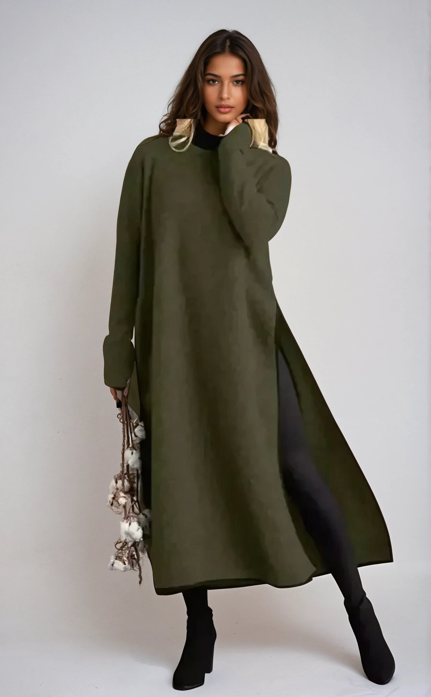 Casual Oversized Knit Hoodie Dress with Lace Accents and Brushed Finish