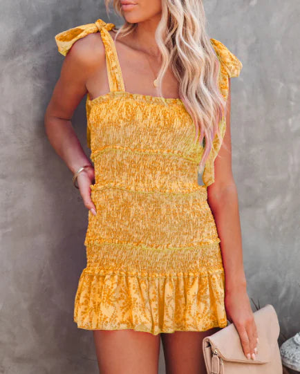 Striped Sleeveless Summer Dress with Bow-Tied Shoulders and Elastic Waist