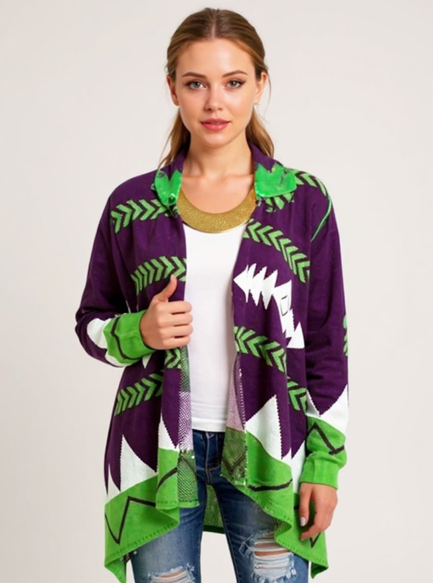 Geometric Knit Longline Cardigan, view 3